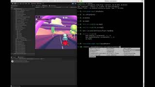 Uniton demo: Unity editor on the left, Python REPL on the right.